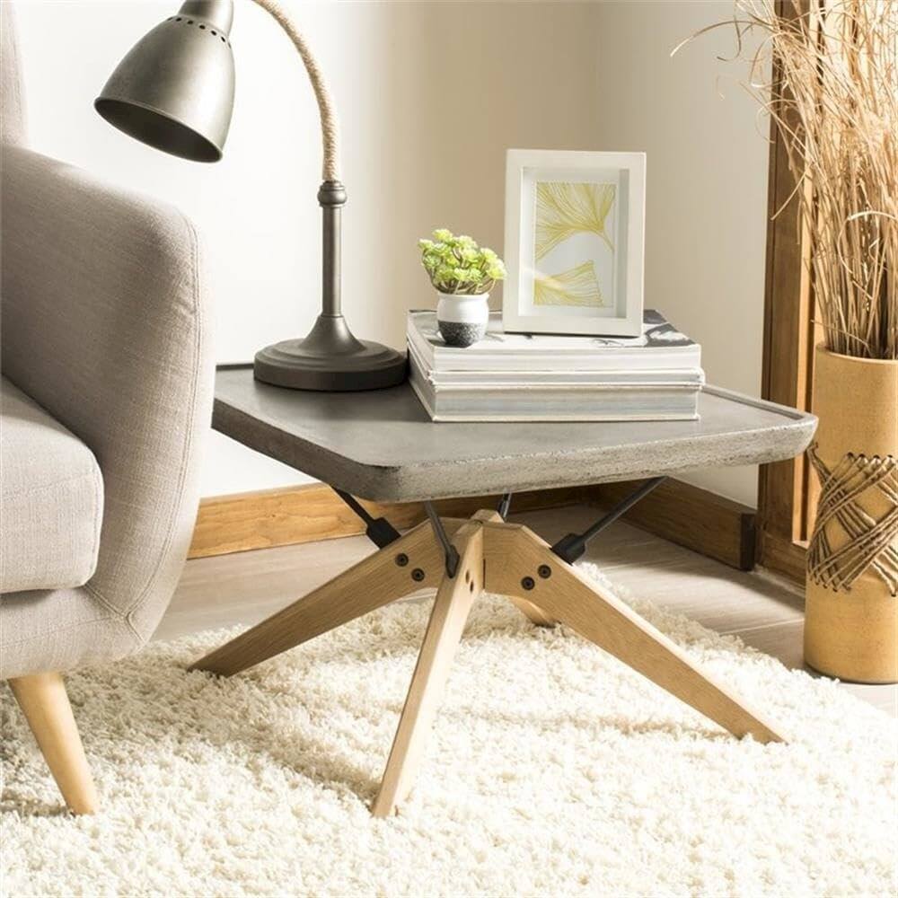Back. Safavieh - Delartin Indoor/Outdoor Modern Concrete 14.57-Inch H Coffee Table - Gray.