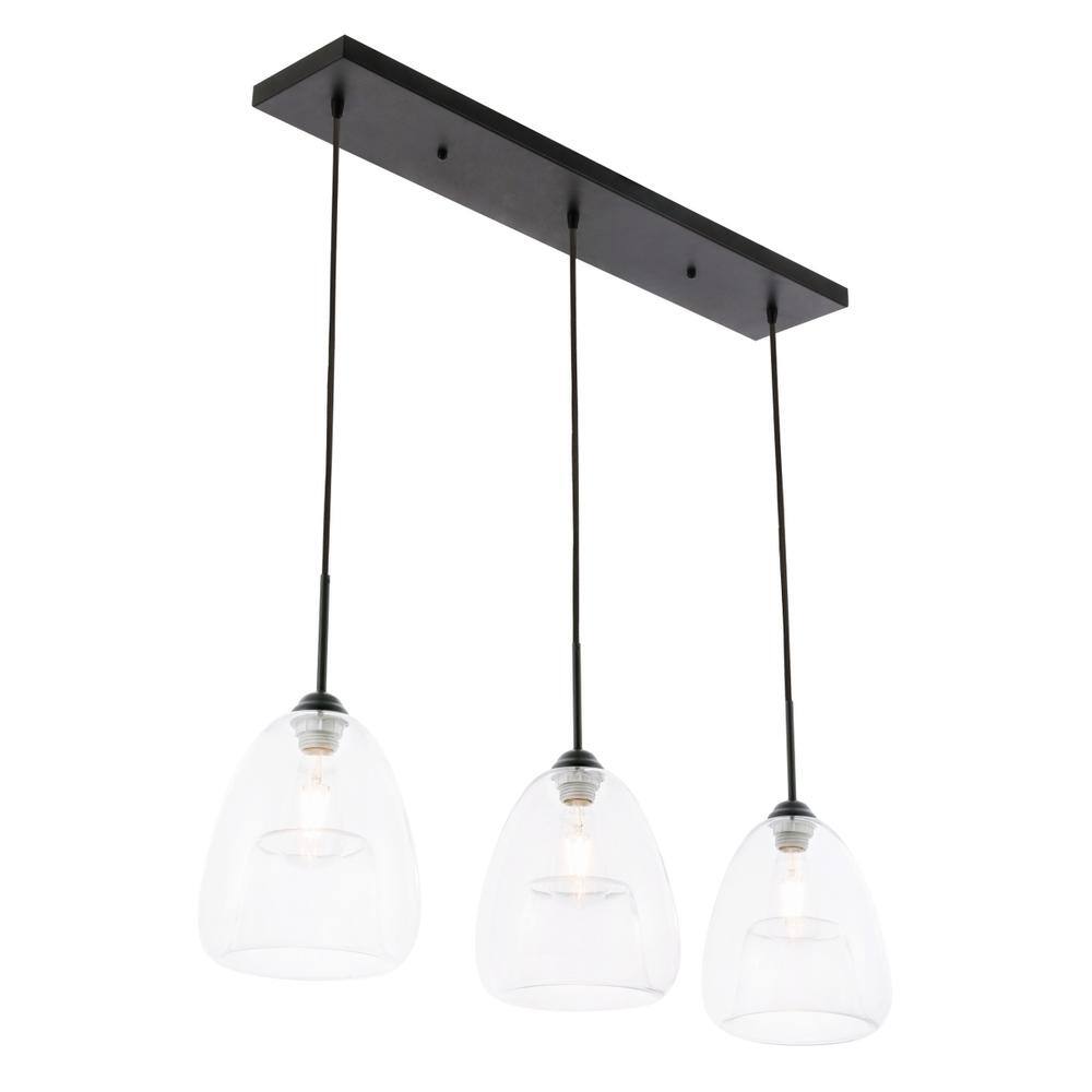 Alt View 4. Living District - Kason 3 light Black and Clear glass pendant - Black And Clear Glass.