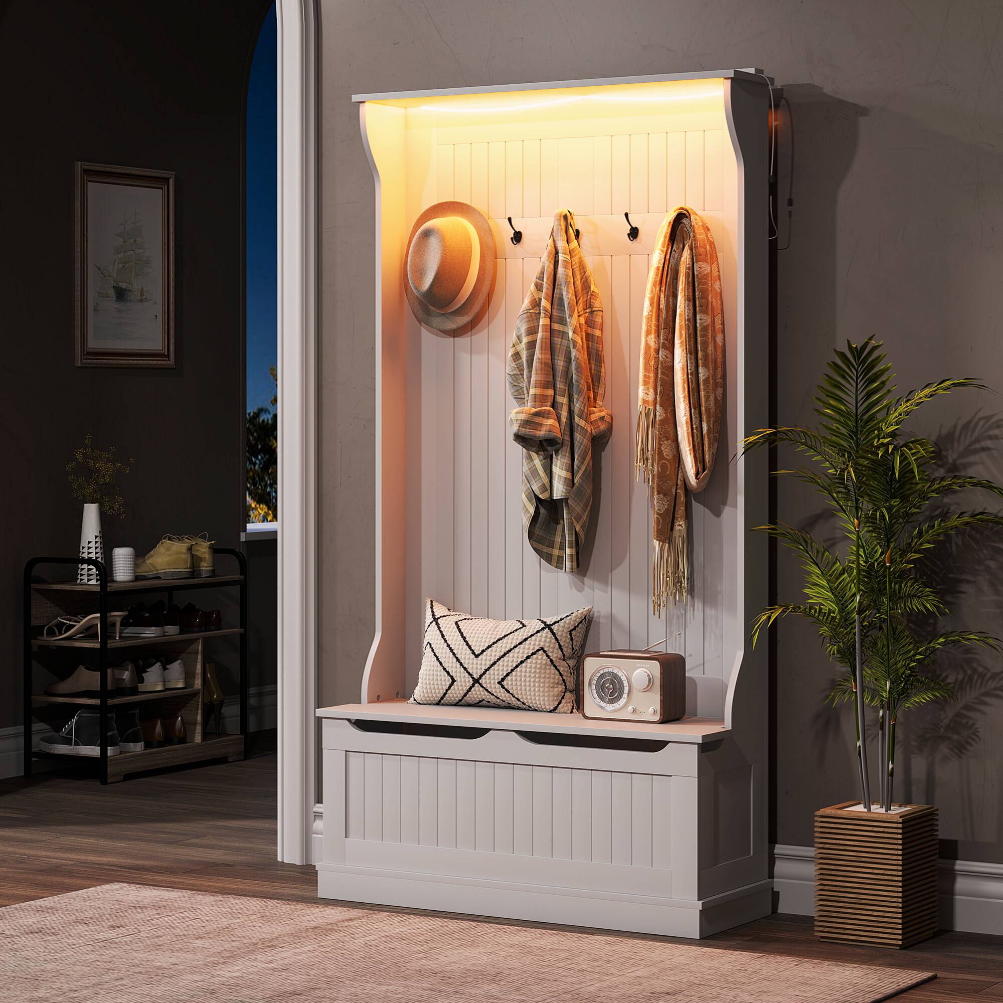 Alt View 1. Homcom - 3-In-1 Hall Tree with LED Lights and Shoe Storage, Standing Coat Rack with Shoe Bench, Entryway Furniture - Gray.