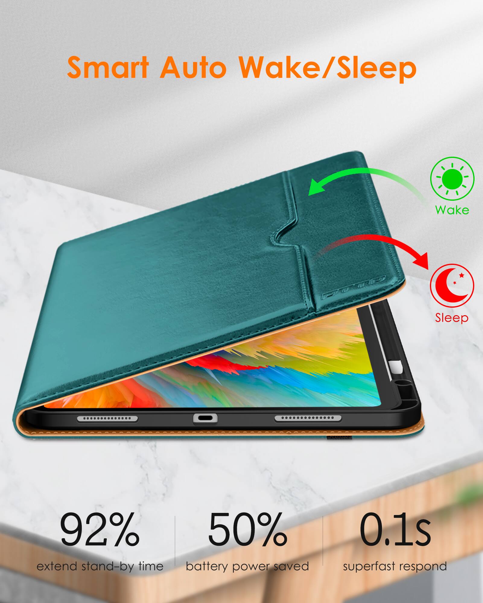 Smart Auto Wake/Sleep

- 92% extend stand-by time
- 50% battery power saved
- 0.1s superfast respond

Wake
Sleep