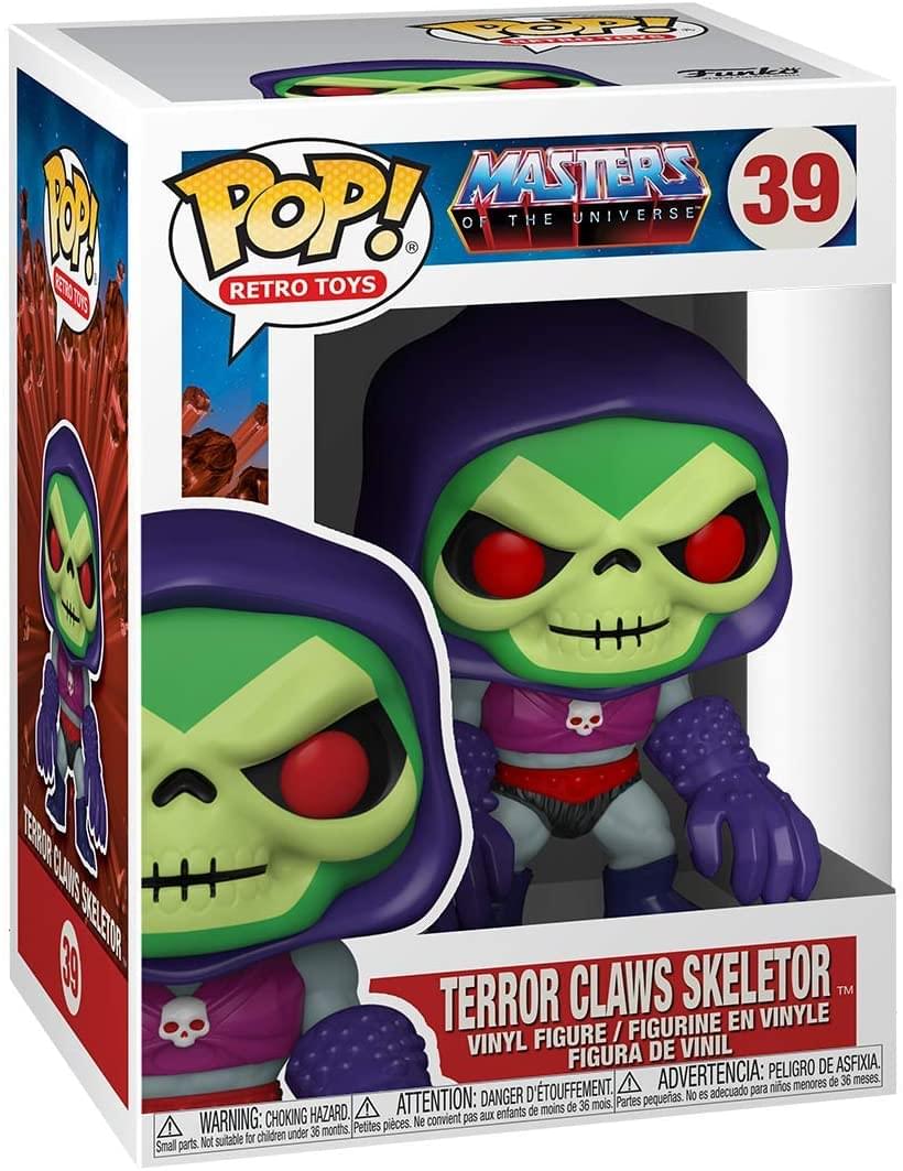 POP! Retro Toys  
Masters of the Universe  
39  

Terror Claws Skeletor  
Vinyl Figure / Figurine en Vinyle / Figura de Vinil  

Warning: Choking Hazard. Small parts. Not suitable for children under 36 months.  
Attention: Danger d'étouffement. Petites pièces. Ne convient pas aux enfants de moins de 36 mois.  
Advertencia: Peligro de asfixia. Pequeñas piezas. No es adecuado para niños menores de 36 meses.