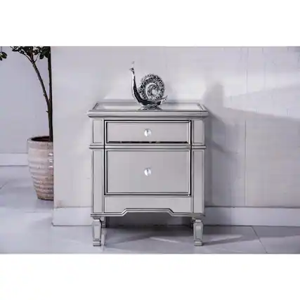 Front. Elegant Decor - 1 Door Cabinet 24 in. x 16 in. x 27 in. in silver paint - Hand Rubbed Antique Silver.