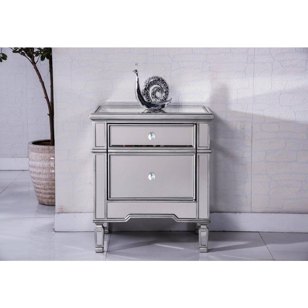 Front. Elegant Decor - 1 Door Cabinet 24 in. x 16 in. x 27 in. in silver paint - Hand Rubbed Antique Silver.