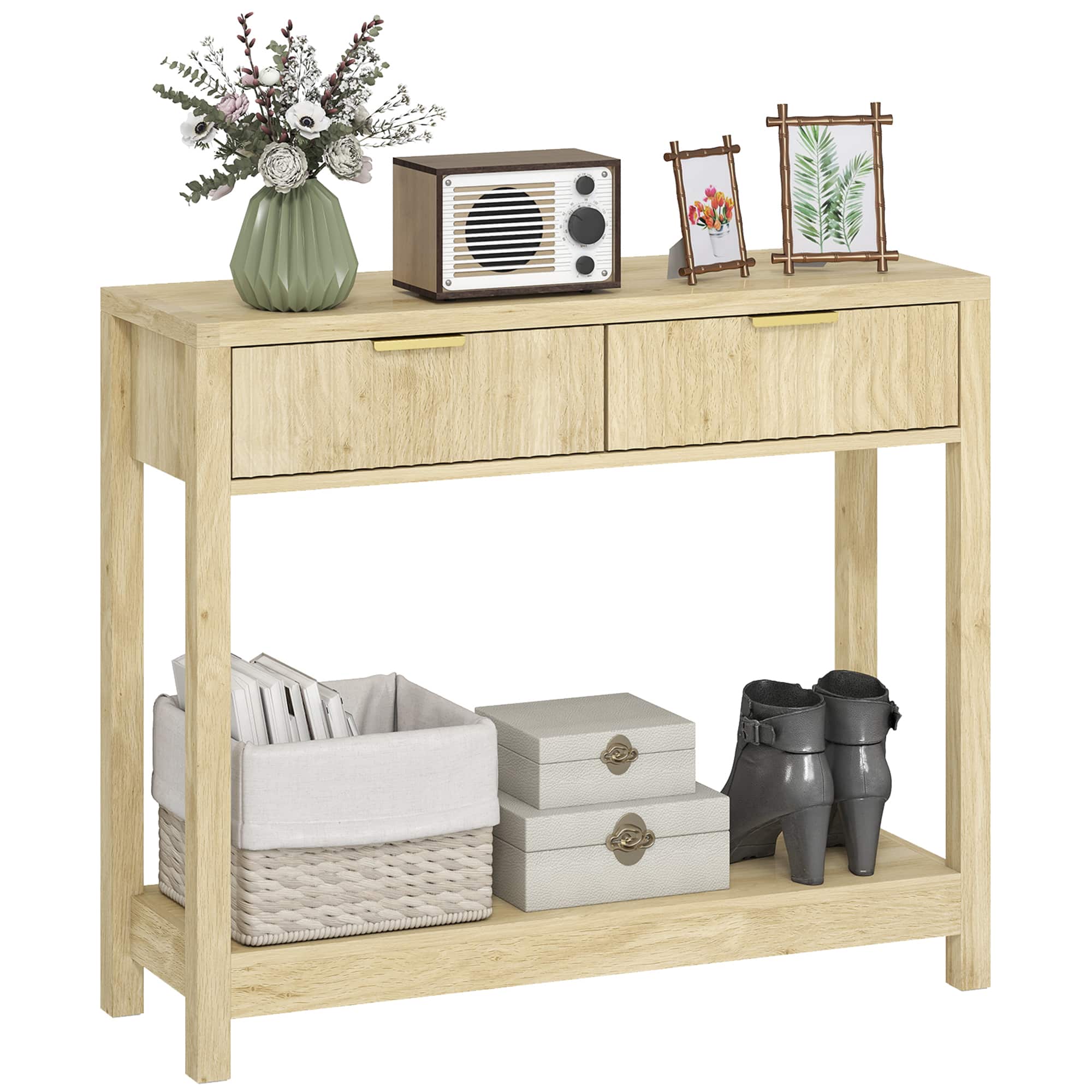 Homcom - Console Table with Storage - Natural Wood