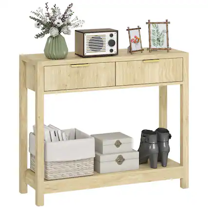 Front. Homcom - Console Table with Storage - Natural Wood.