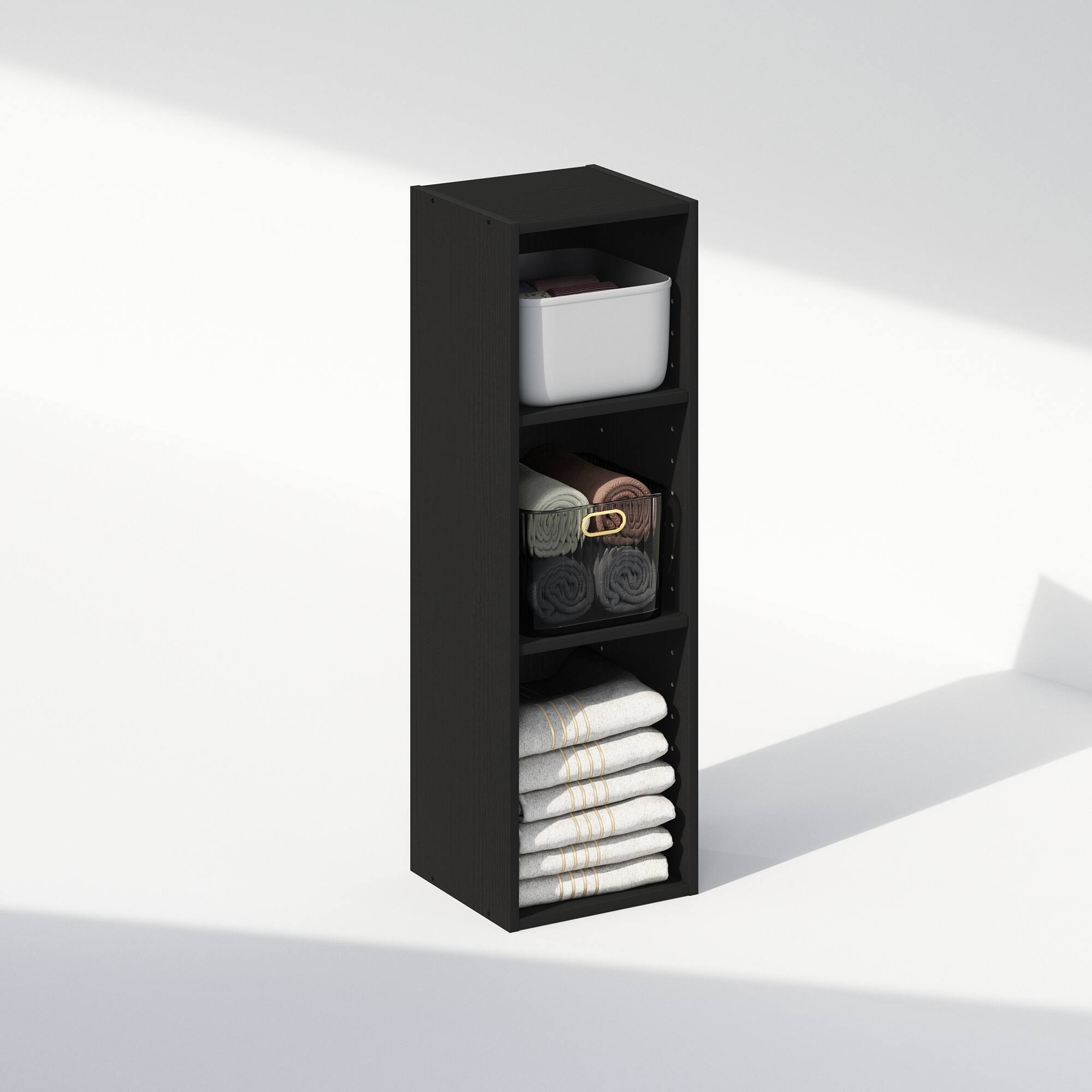 Alt View 3. Furinno - Reed 3-Tier Multipurpose Clothing & Closet Storage Organizer Shelf, 10-Inch Width - Blackwood.
