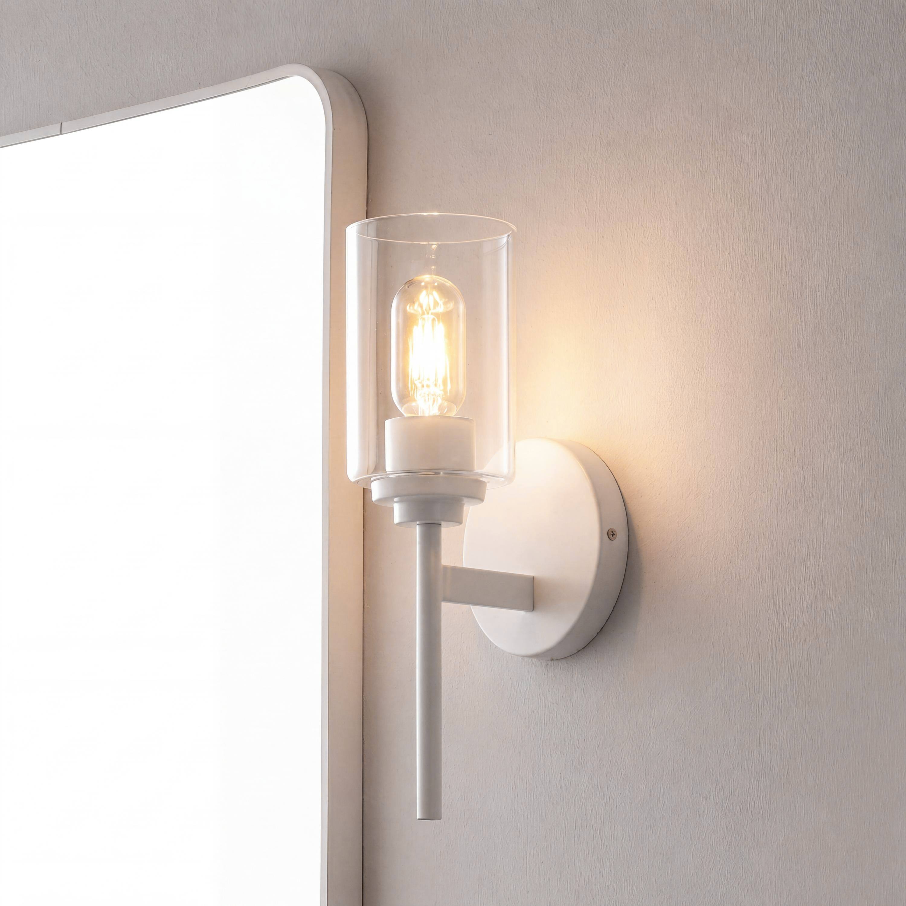 Alt View 1. Jonathan Y - Juno 13" 1-Light Farmhouse Industrial Metal/Glass Cylinder LED Sconce, White/Clear - White/Clear.