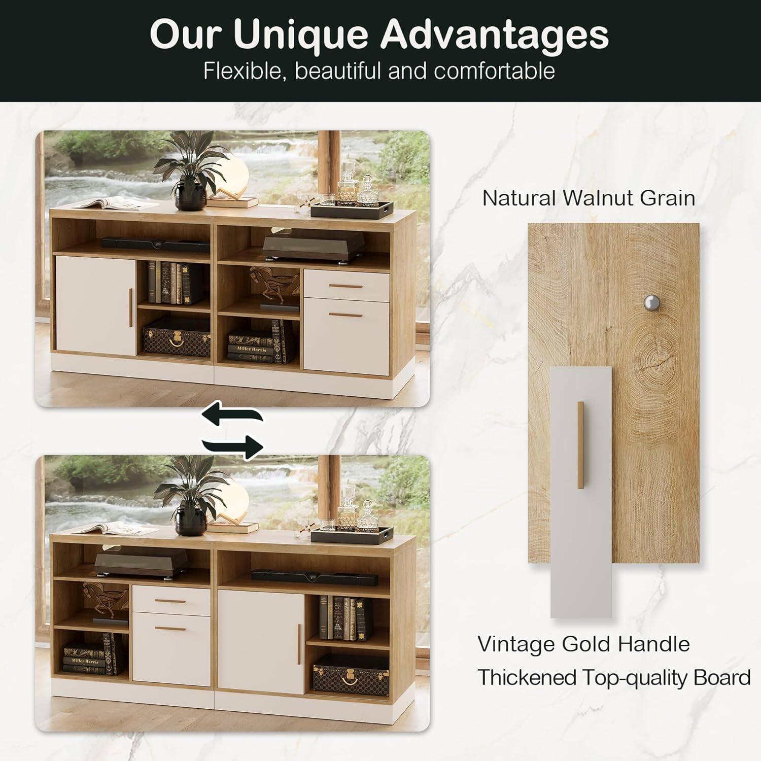 Our Unique Advantages  
Flexible, beautiful and comfortable  

Natural Walnut Grain  

Vintage Gold Handle  
Thickened Top-quality Board