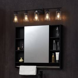 VEVOR - 5-Light Bathroom Vanity Lights, 37.1-Inch, Modern Light Fixtures Above Mirror with Clear Glass Shade, 60W - Black