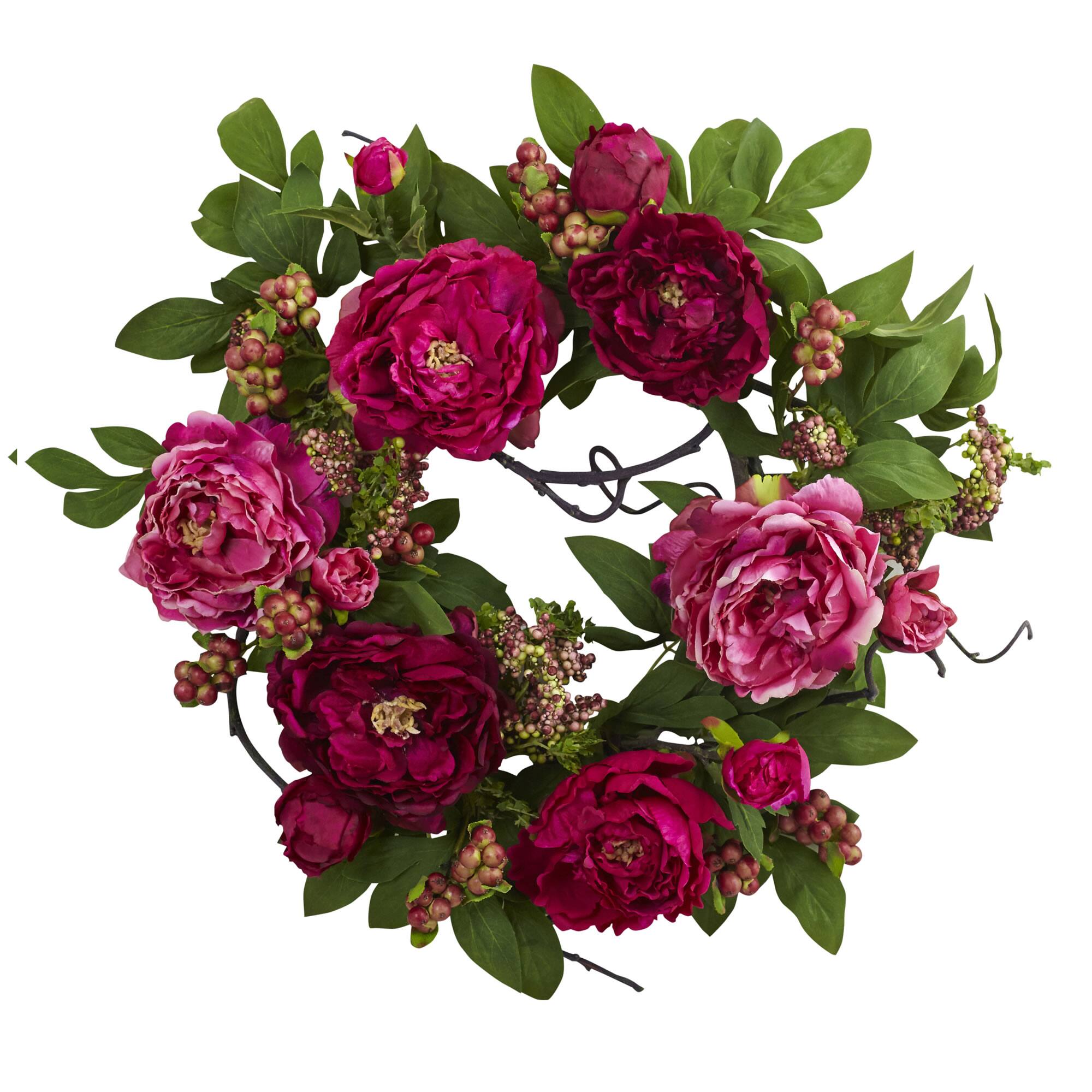 BreeBe - 20'' Peony Wreath - Green