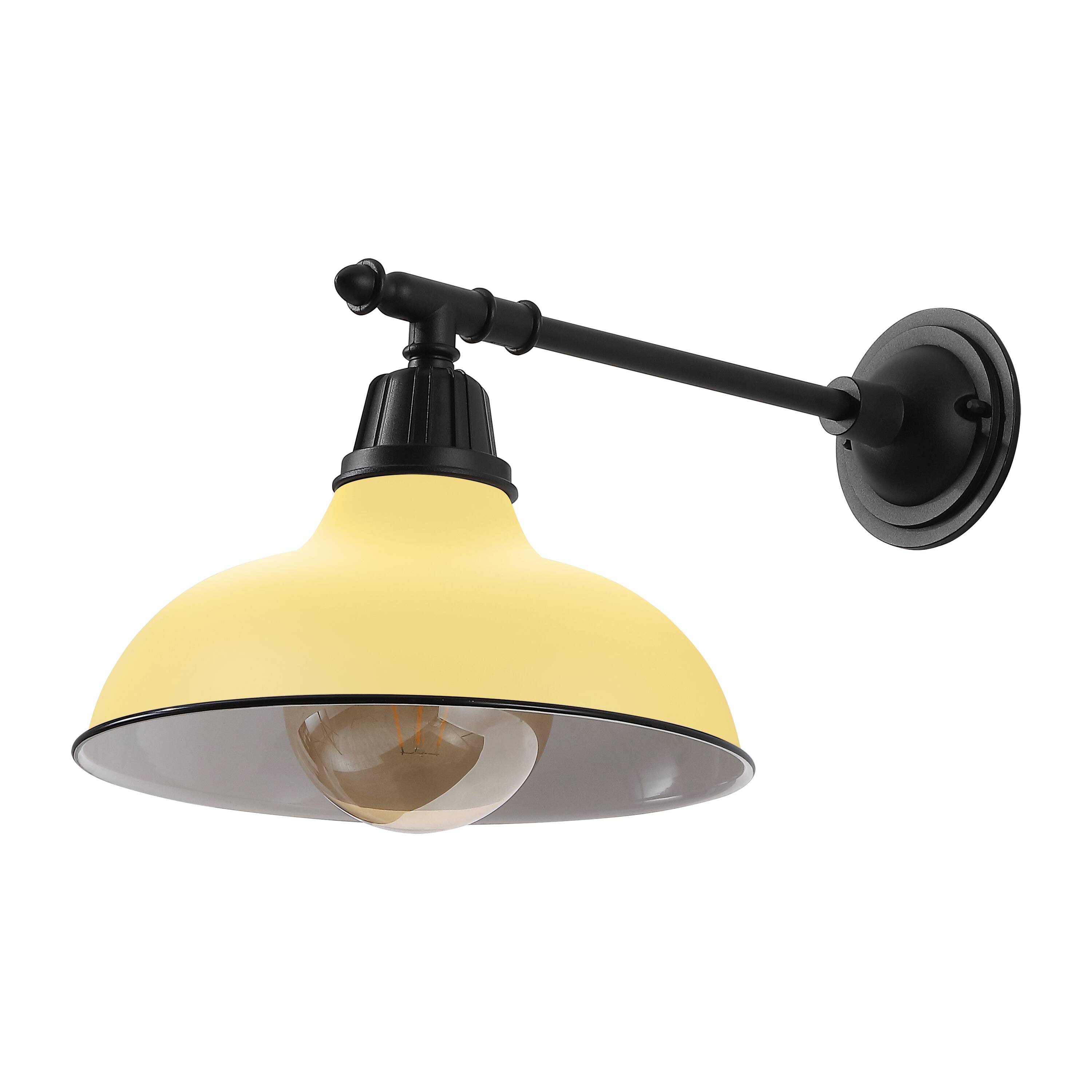 Alt View 7. Jonathan Y - Wallace 12.25" 1-Light Farmhouse Industrial Indoor/Outdoor Iron LED Victorian Arm Outdoor Sconce, Matte Yellow/Black - Matte Yellow/Black.