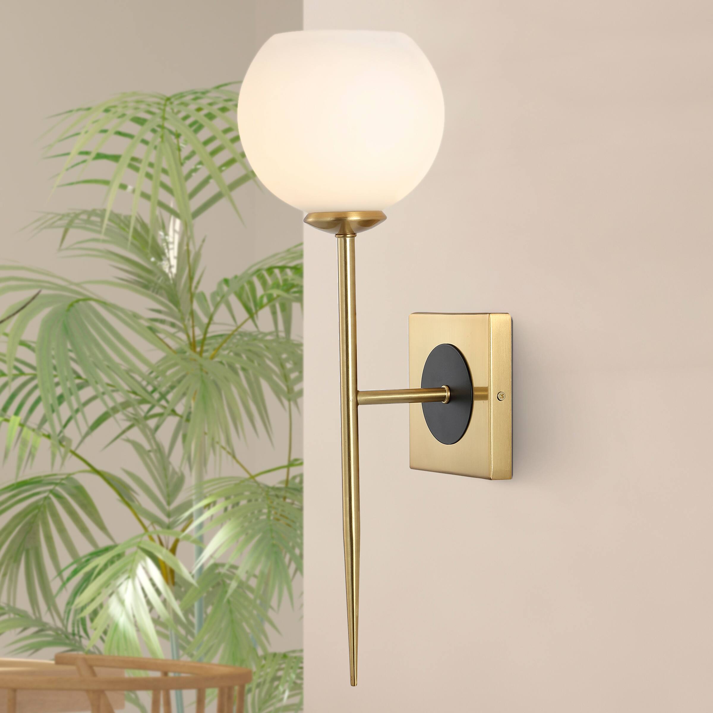 Alt View 7. Jonathan Y - Sylvie 6" 1-Light Coastal French Country Iron LED Sconce, Brass Gold/White - Brass Gold.
