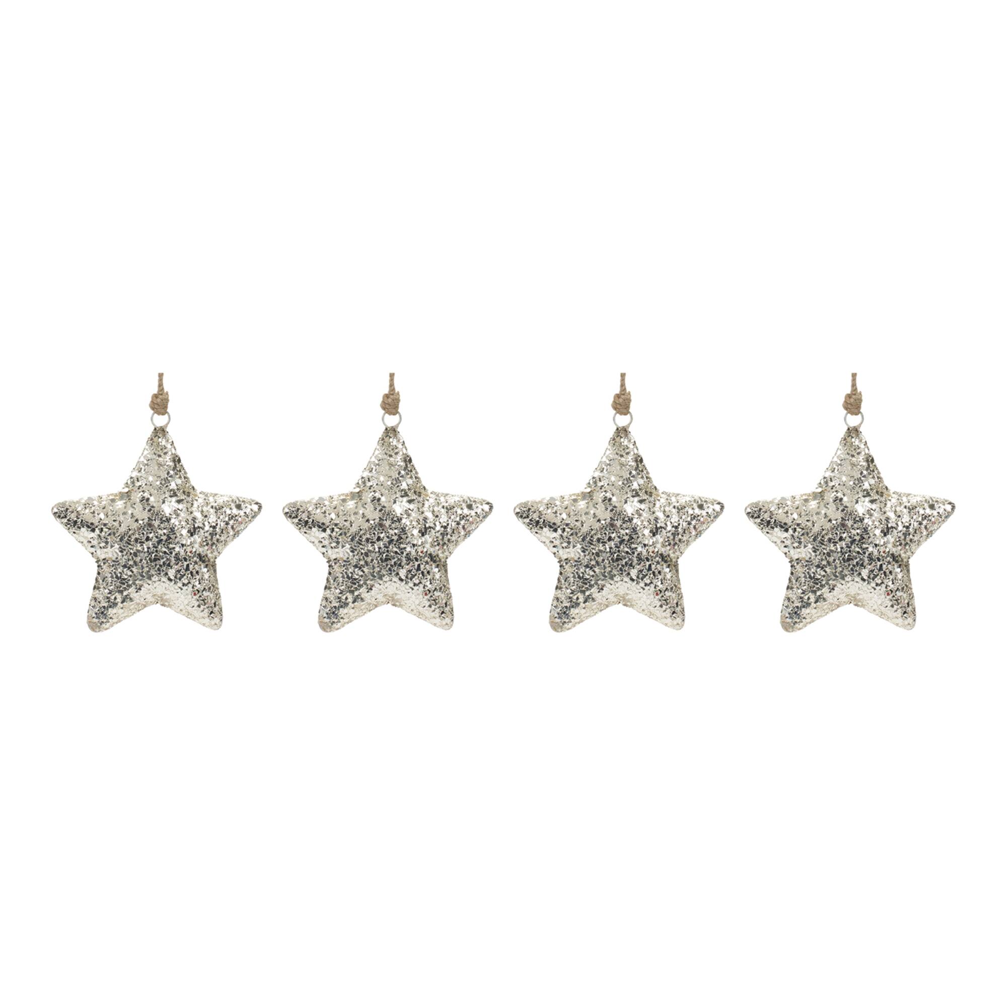 Left. BreeBe - Mosaic Metal Star Ornament (Set of 4) - Silver.