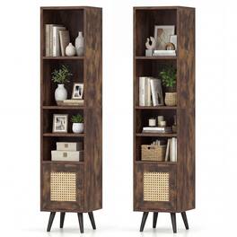 Gymax - 2PCS 6-Tier Tall Narrow Bookcase 54 Inches Storage Cabinet w/ Adjustable Shelf - Brown