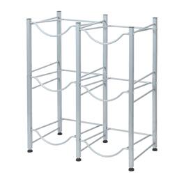Oumilen - 3-Tier Double Column Water Jug Rack, 6-Capacity Square Tube 5 Gallon Water Bottle Storage Stand with Adjustable Feet - Silver
