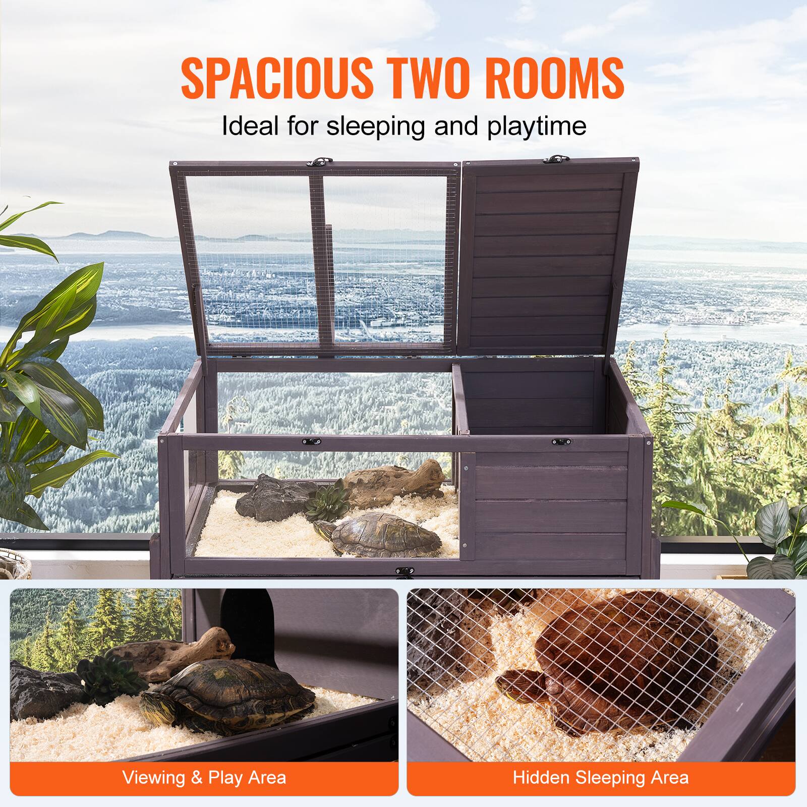 SPACIOUS TWO ROOMS  
Ideal for sleeping and playtime  

Viewing & Play Area  

Hidden Sleeping Area