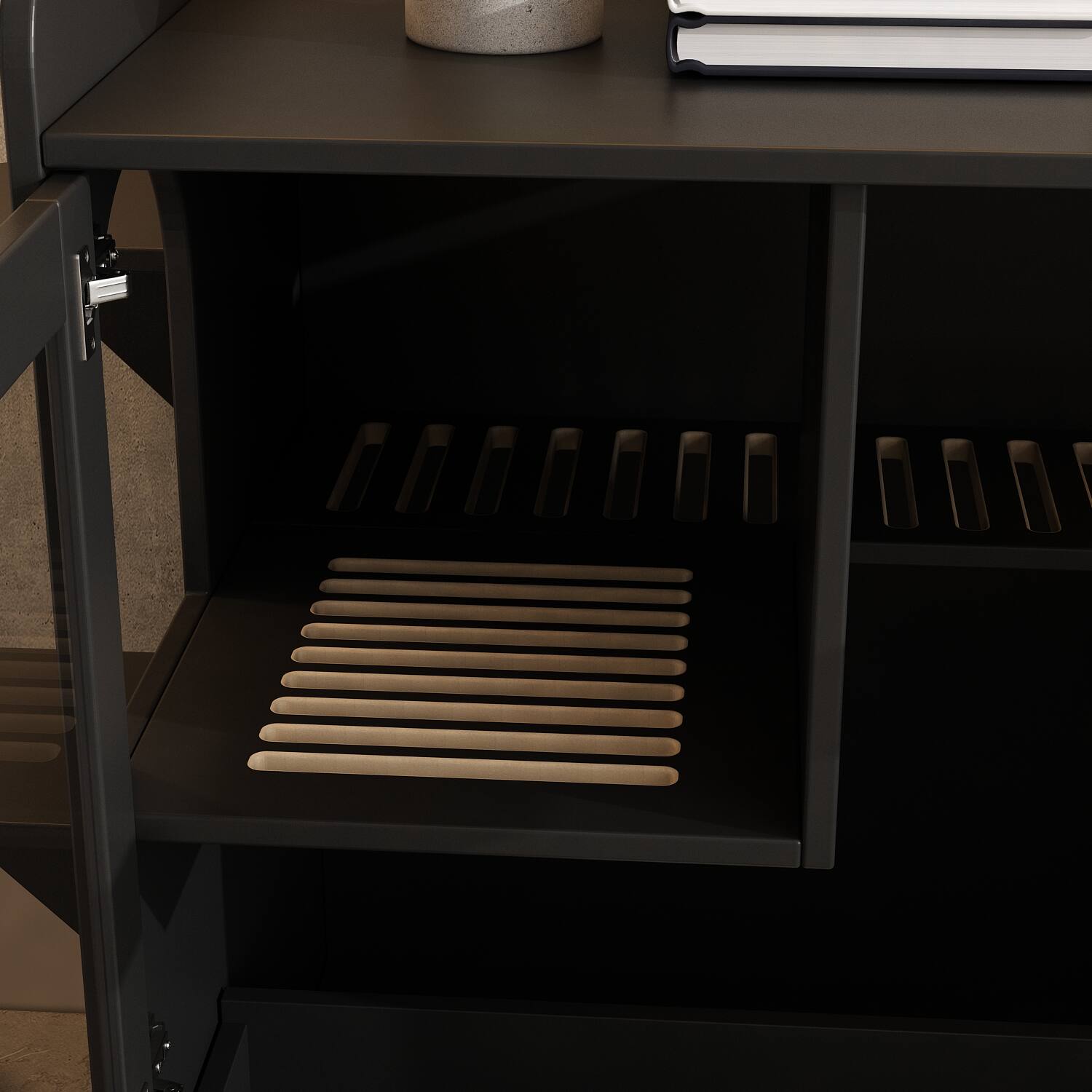 Alt View 5. Famapy - Luxury Black Cat Cabinet with Hidden Litter Box, Climbing Shelves & Storage – Modern Multi-Functional Cat Furniture.