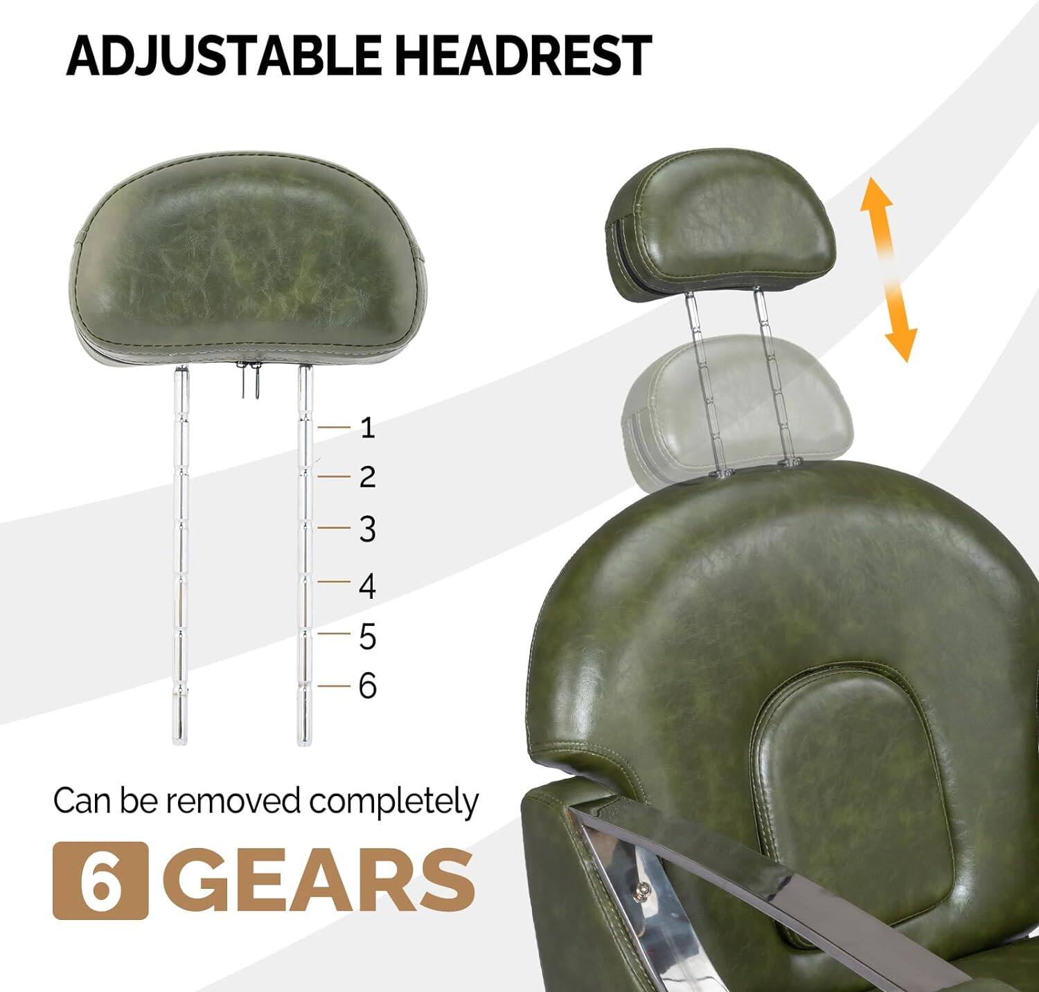 ADJUSTABLE HEADREST

1  
2  
3  
4  
5  
6  

Can be removed completely

6 GEARS