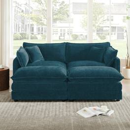 Ropilly - Blue Chenille Sectional Sofa with Ottomans, Modular Upholstered Loveseat Lounge - Blue