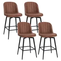 Costway - 27 Inch Swivel Bar Stool Set of 4 with Padded Seat Metal Legs & Footrest - Brown - Front_Zoom