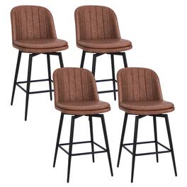 Costway - 27 Inch Swivel Bar Stool Set of 4 with Padded Seat Metal Legs & Footrest - Brown