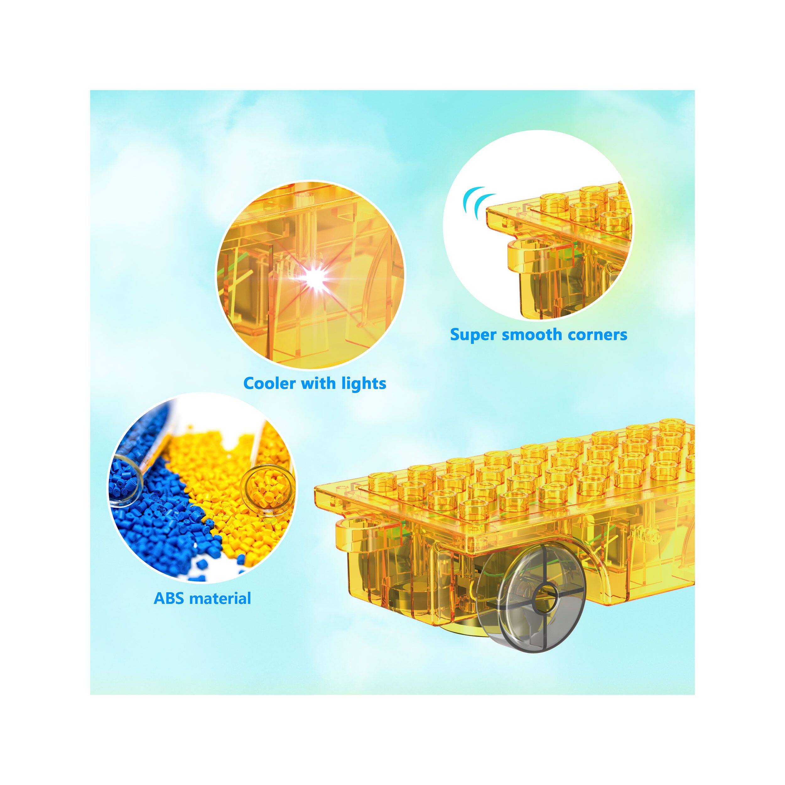 - Super smooth corners
- Cooler with lights
- ABS material