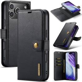 Dteck - Case For Apple iPhone 17 Pro Max 2-in-1 Vintage Leather Magnetic Detachable Flip Folio Stand Slim Wallet Cover - Black