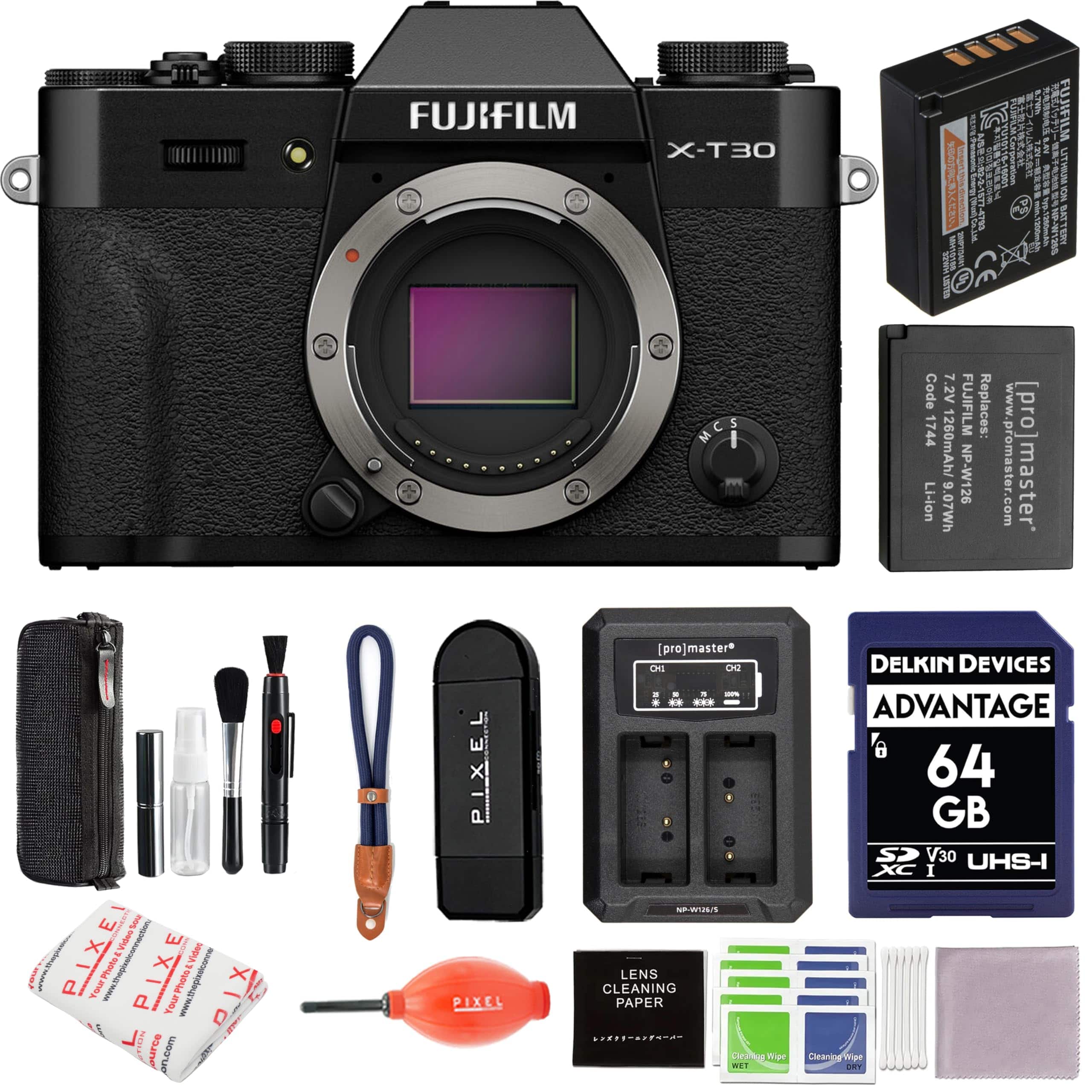 Fujifilm - X-T30 III Mirrorless Camera Body (Black) Bundle w/ Extra NP-W126S Battery, Dually Charger, and More Accessories
