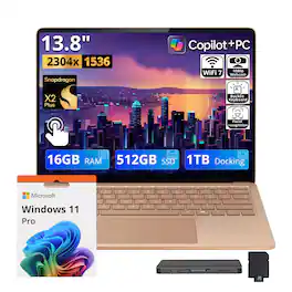 Microsoft - Upgraded - Surface 13.8" 2K Touch AI Laptop,Snapdragon X2 Plus,16GB RAM,512GB SSD+1TB Dock Set,Backlit,Win 11 Pro - Dune