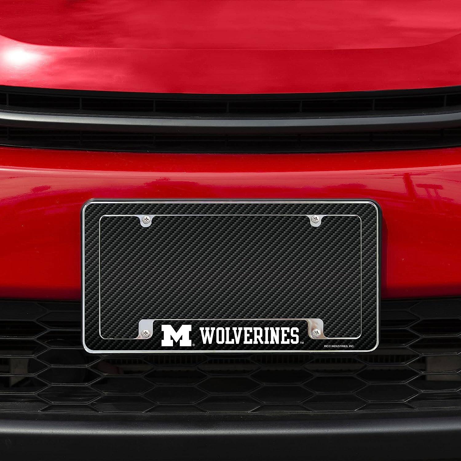 Alt View 2. Rico Industries - Michigan Wolverines Chrome Metal License Plate Frame with Carbon Fiber Design - Multi.