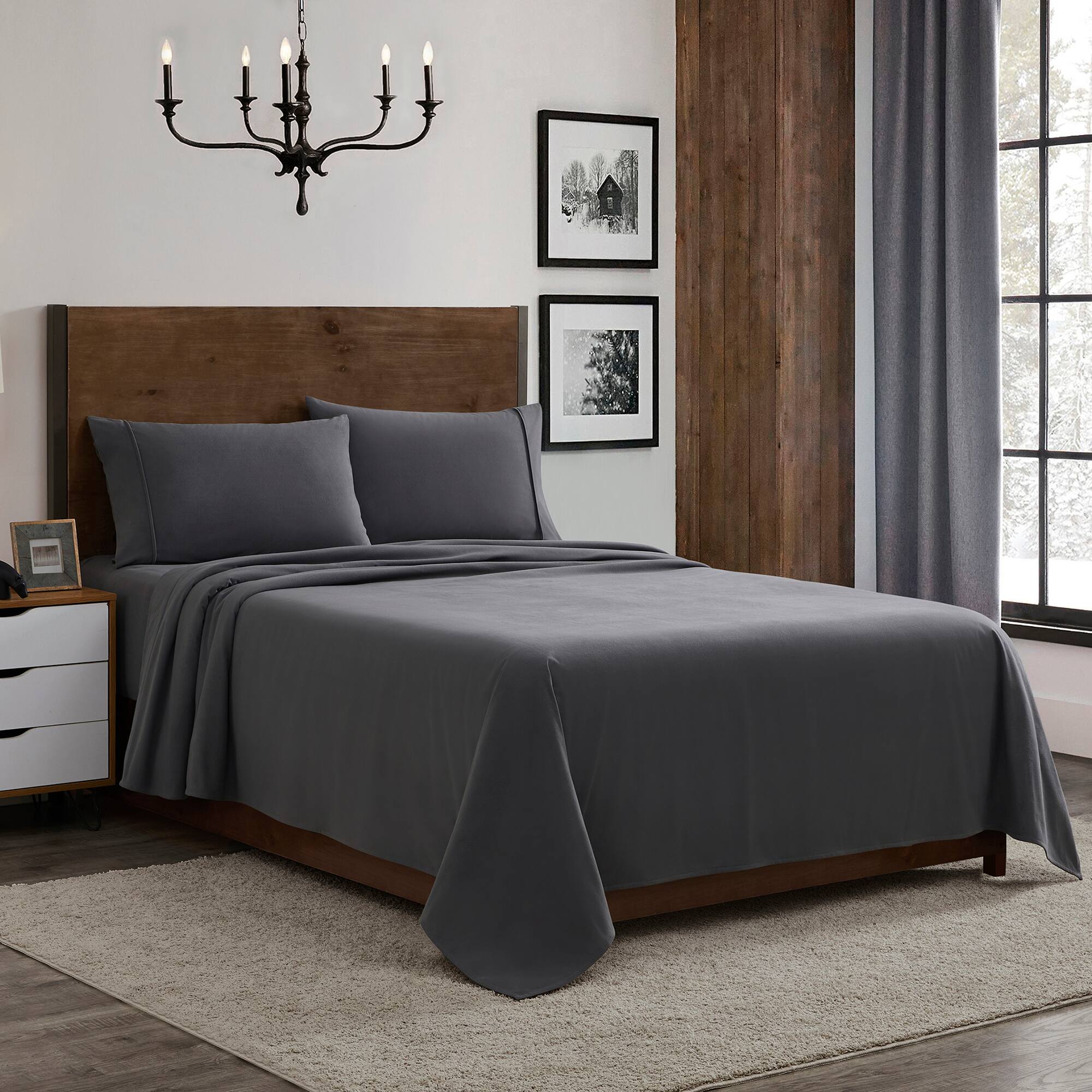 Angle. Sweet Home Collection - Solid Cotton Flannel Sheets Warm and Cozy Extra Deep Pockets, Queen - Gray.