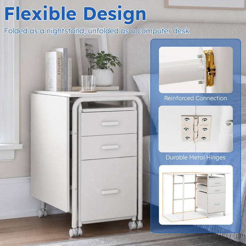 Flexible Design  
Folded as a nightstand, unfolded as a computer desk  

KINFOLK 3 MZUL  

Reinforced Connection  
Durable Metal Hinges