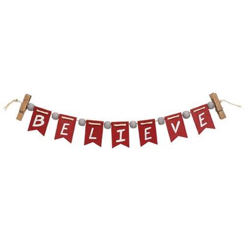 Front. BreeBe - Believe Mini Clip Banner - Red, White.