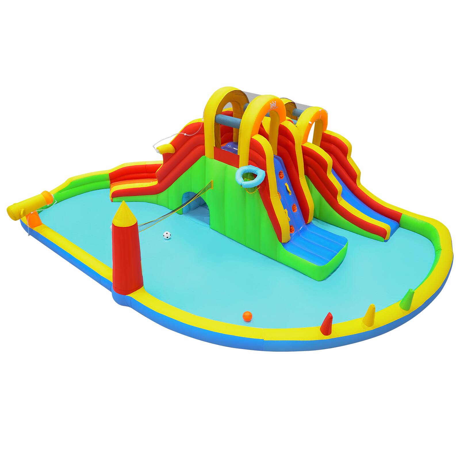 Alt View 9. Costway - Costway Inflatable Water Slide Park with 2 Long Slides, Climbing Walls, Splash Pool, Tunnel - Green.