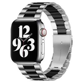 StrapsCo - Flat-Link Everyday Bracelet Stainless Steel Watch Band Strap For Apple Watch - 40mm/41mm/42mm - Silver & Black