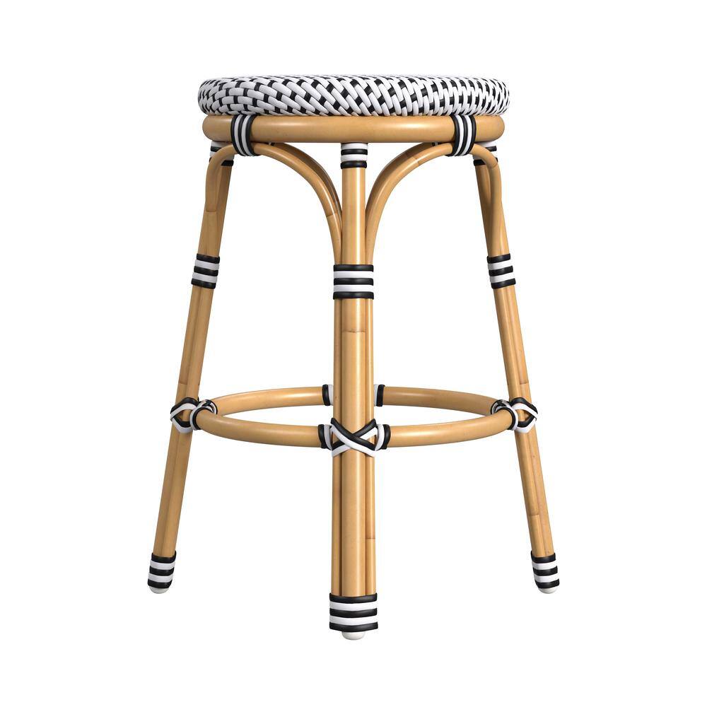 Left. Butler Specialty - Tobias 24 in. Seat Height Outdoor Rattan and Metal Backless Counter Stool - Black And White.