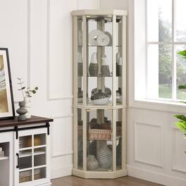 LUCKY ONE - Freestanding Corner Lighted Curio Cabinet with Glass Shelves Display Case for Wine Bar Collectibles - Antique White