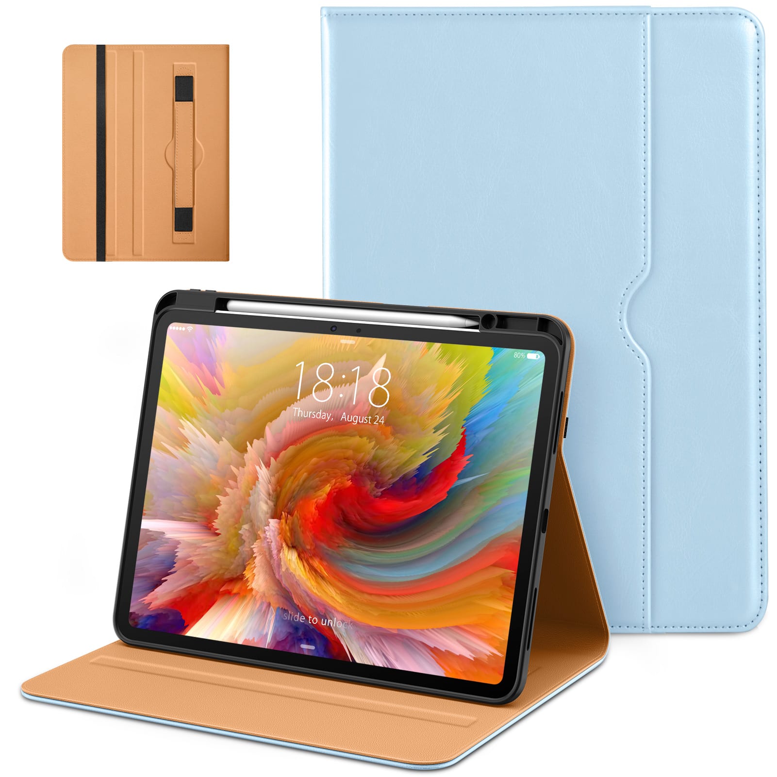 DTTO - Case for iPad Pro 13 Inch M5/M4,Premium Leather Business Folio Stand Cover with Pencil Holder, Auto Wake/Sleep - Ice Blue
