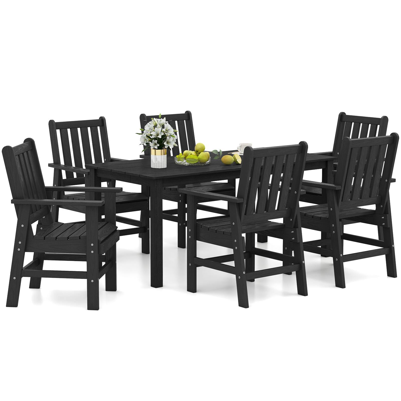 Alt View 7. Gymax - Gymax 7 Pieces Patio Dining Set Outdoor HDPE Weather Resistant Table & Chairs Set Black - Black.