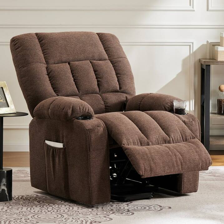 Angle. AOITUN - Power Lift Recliner Chair, Recliner for Elderly with Massage and Heating, with Remote Control, Cup Holder, Side Pocket - Brown.
