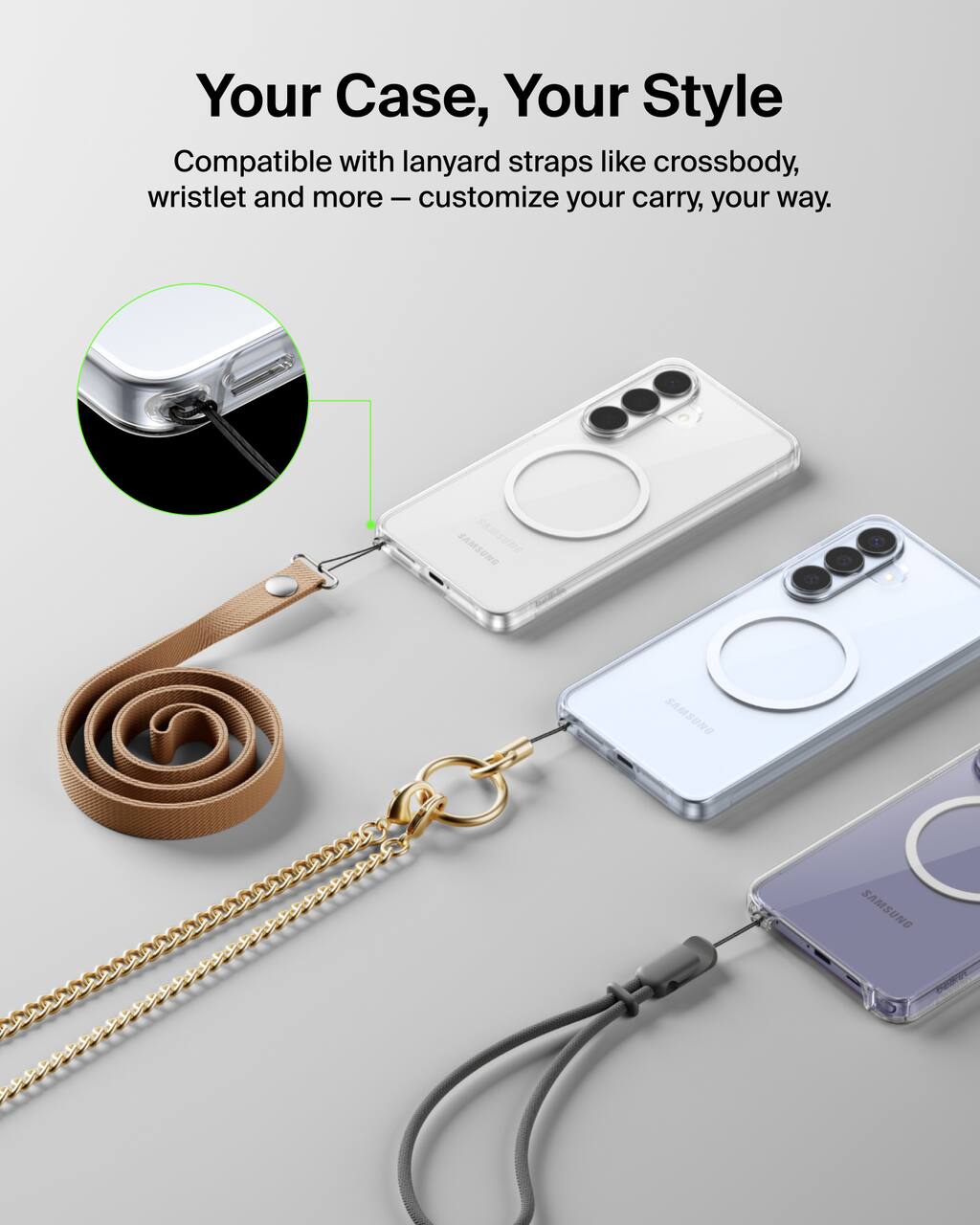 Your Case, Your Style

Compatible with lanyard straps like crossbody, wristlet and more - customize your carry, your way.