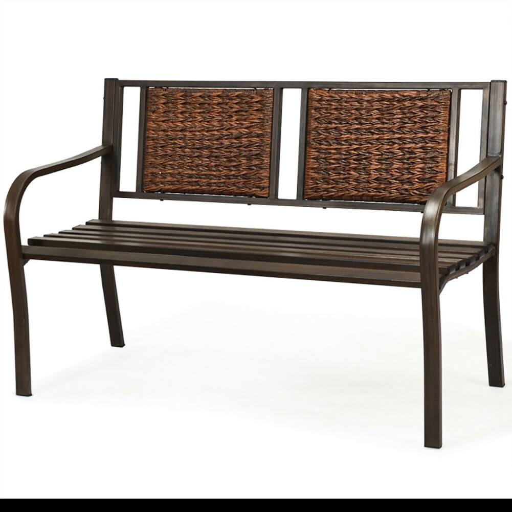 Alt View 4. Pefilos - Patio Garden Bench with Powder Coated Steel Frame, Outdoor Bench for Park, Porch, Patio and Backyard - Brown.