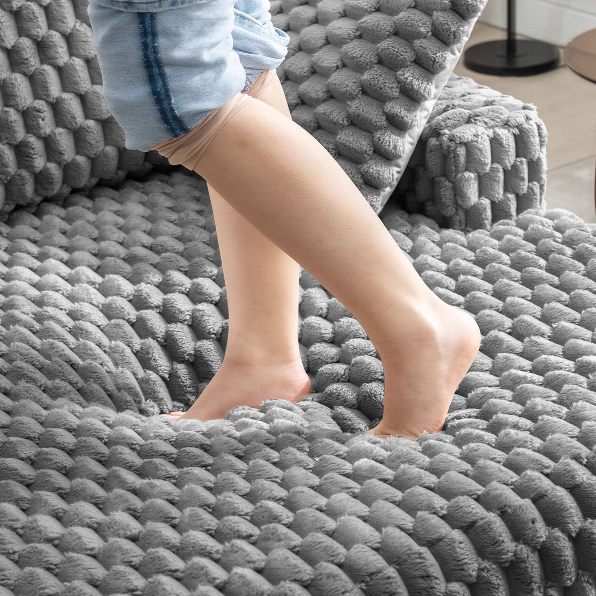 Left. KERDOM - 58'' Oversized Chaise Lounge, Living Room Plush Sofa Bed Chair Bed, Sleeper Couch Bed With Storage Space Office Daybed - Grey.