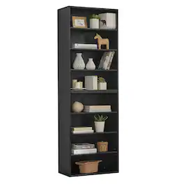 Ecooso - 8-Tier Media Tower Rack, CD Slim Storage Cabinet with Adjustable Shelves, Multi-functional double-decker bookcase - Black