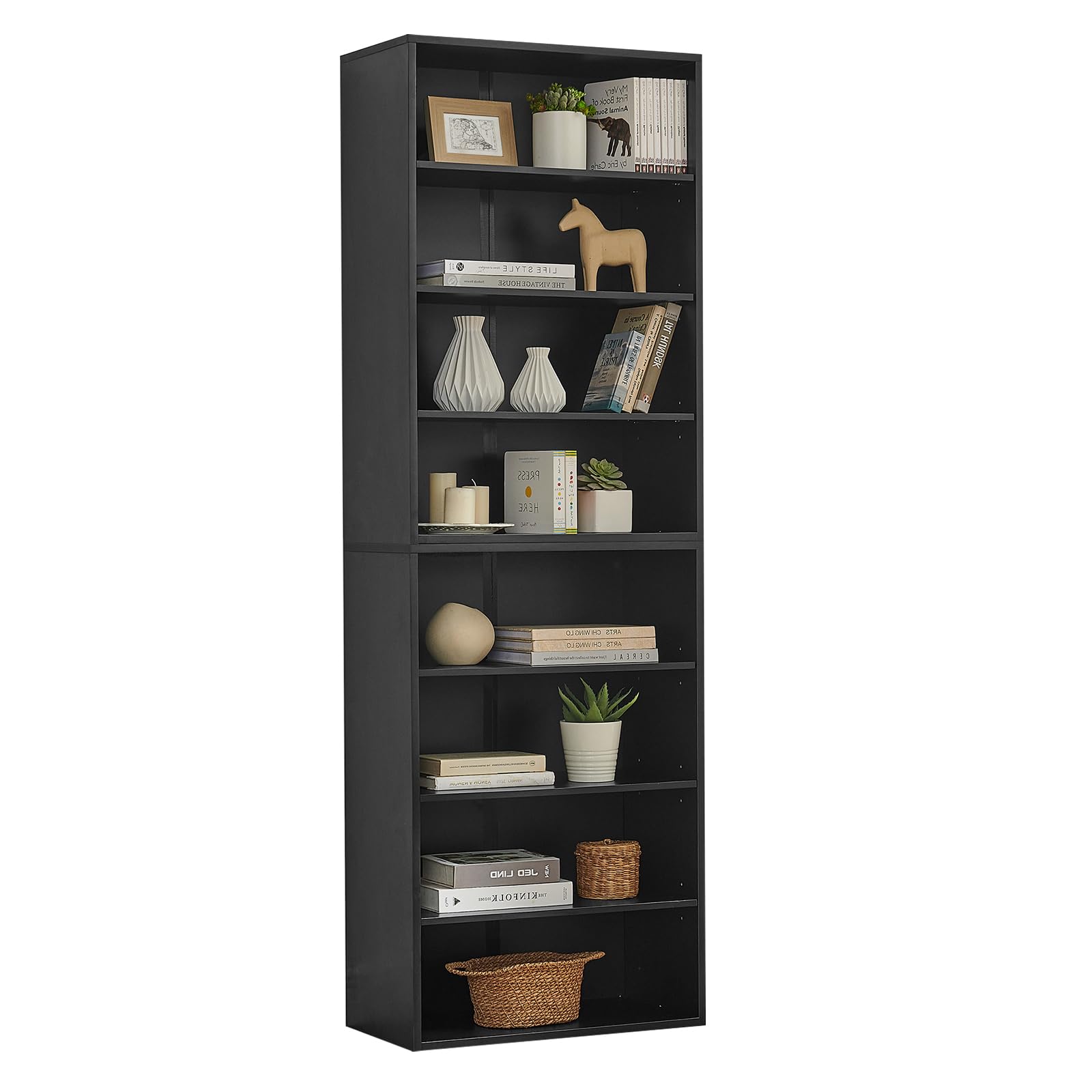 Ecooso - 8-Tier Media Tower Rack, CD Slim Storage Cabinet with Adjustable Shelves, Multi-functional double-decker bookcase - Black