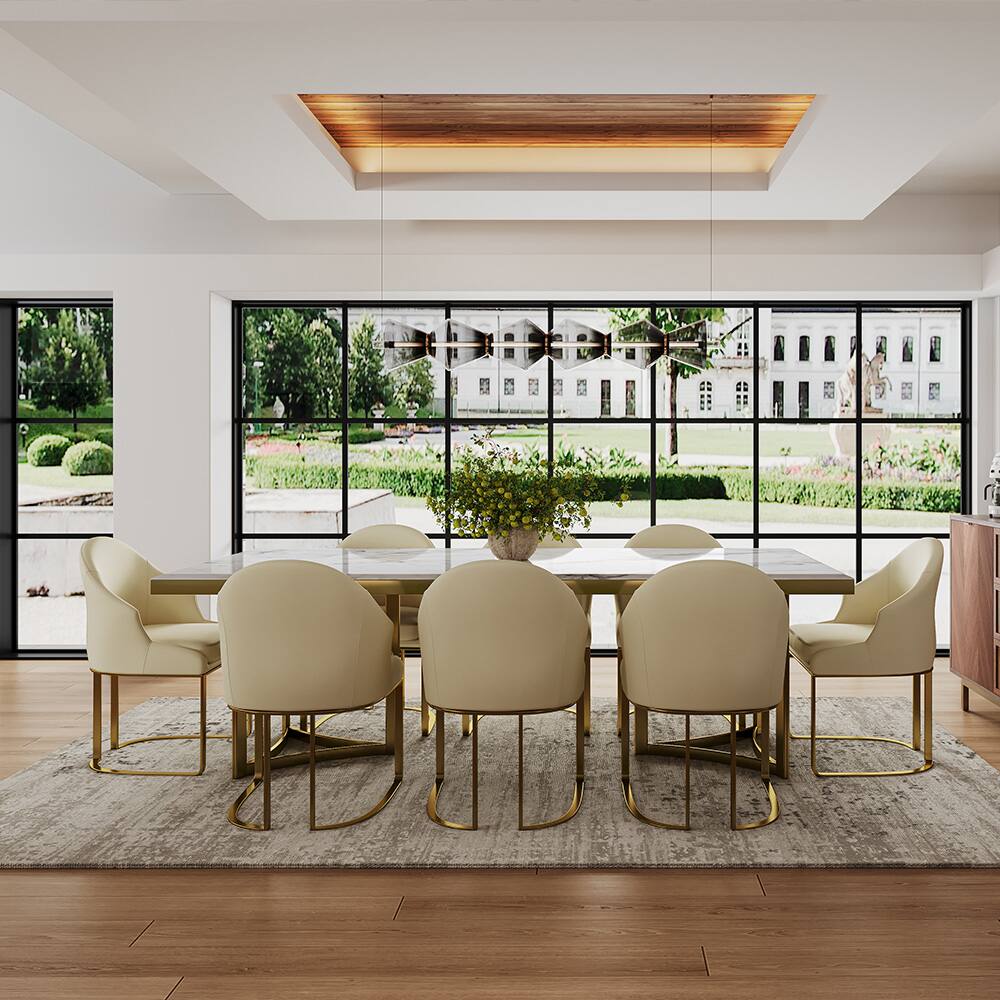 Alt View 2. POVISON - 71"Bura Modern Faux Marble Dining Table For 6, White Rectangular Tabletop Gold Stainless Legs - White.
