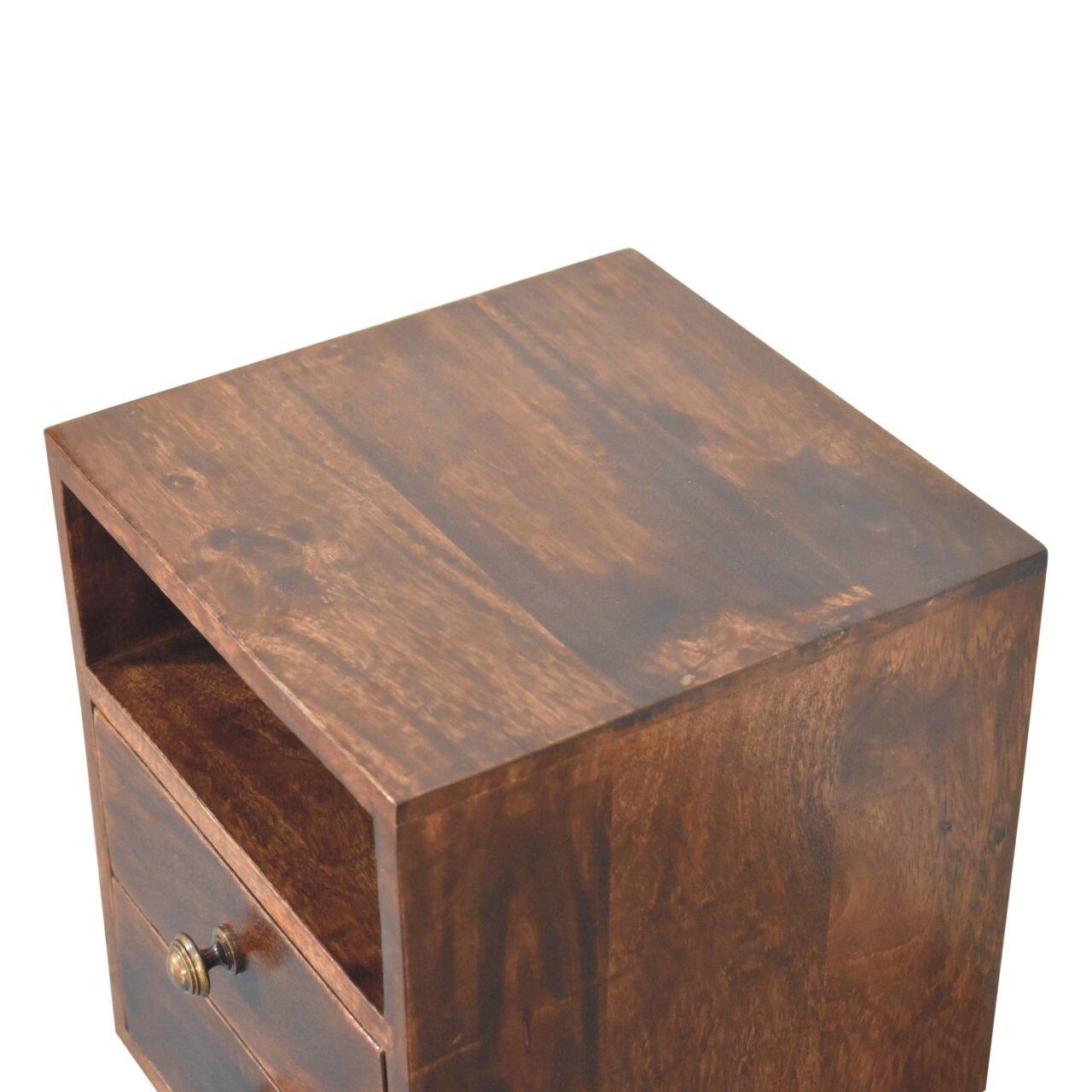 Alt View 1. Artisan Furniture - Artisan Furniture Solid Wood Mini Classic California Walnut Bedside, 2 Drawers, 1 Open Slot, Nordic Legs, Dark Brown - Walnut Finish.