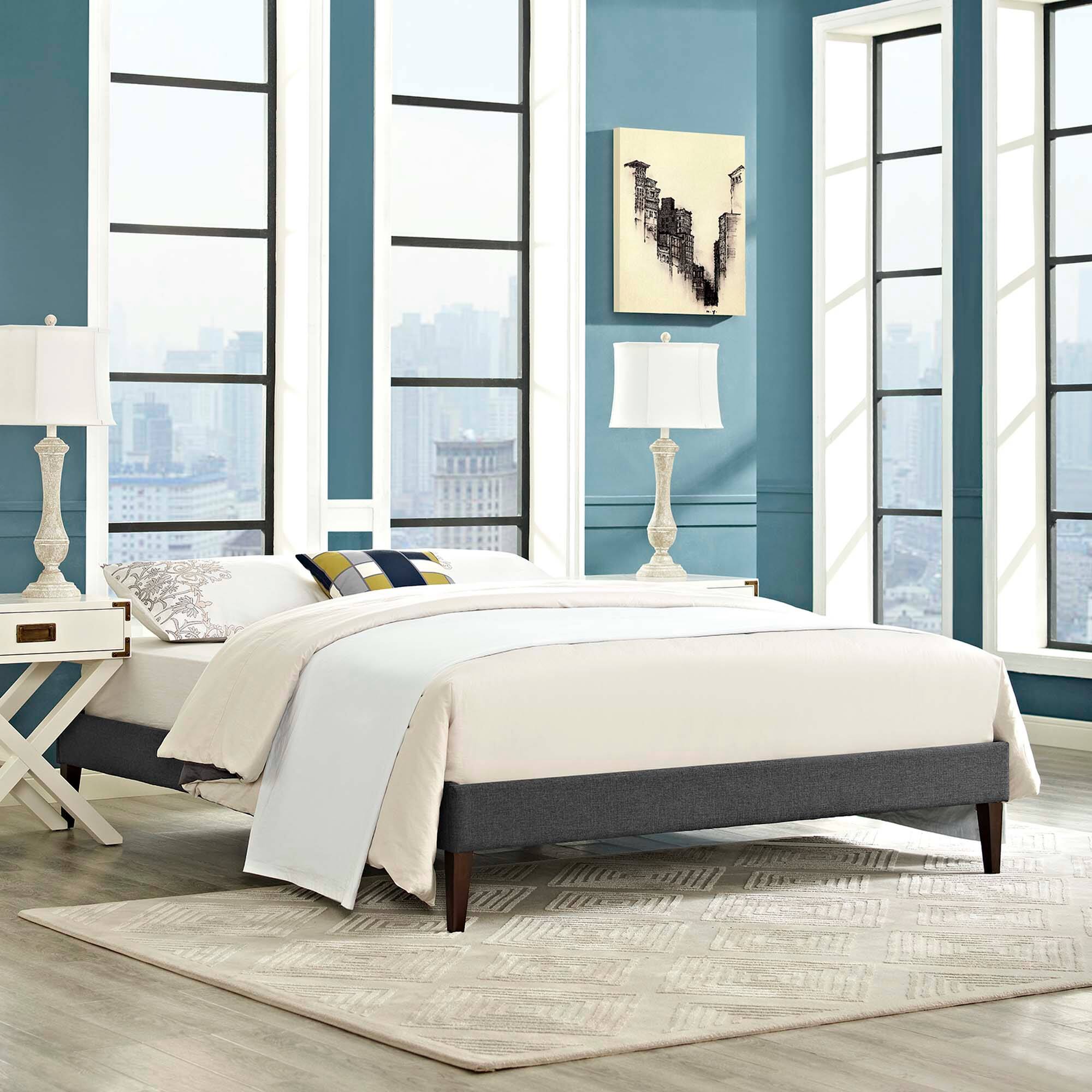 Alt View 2. Modway - Helen Vinyl Queen Bed Frame with Round Splayed Legs - White.