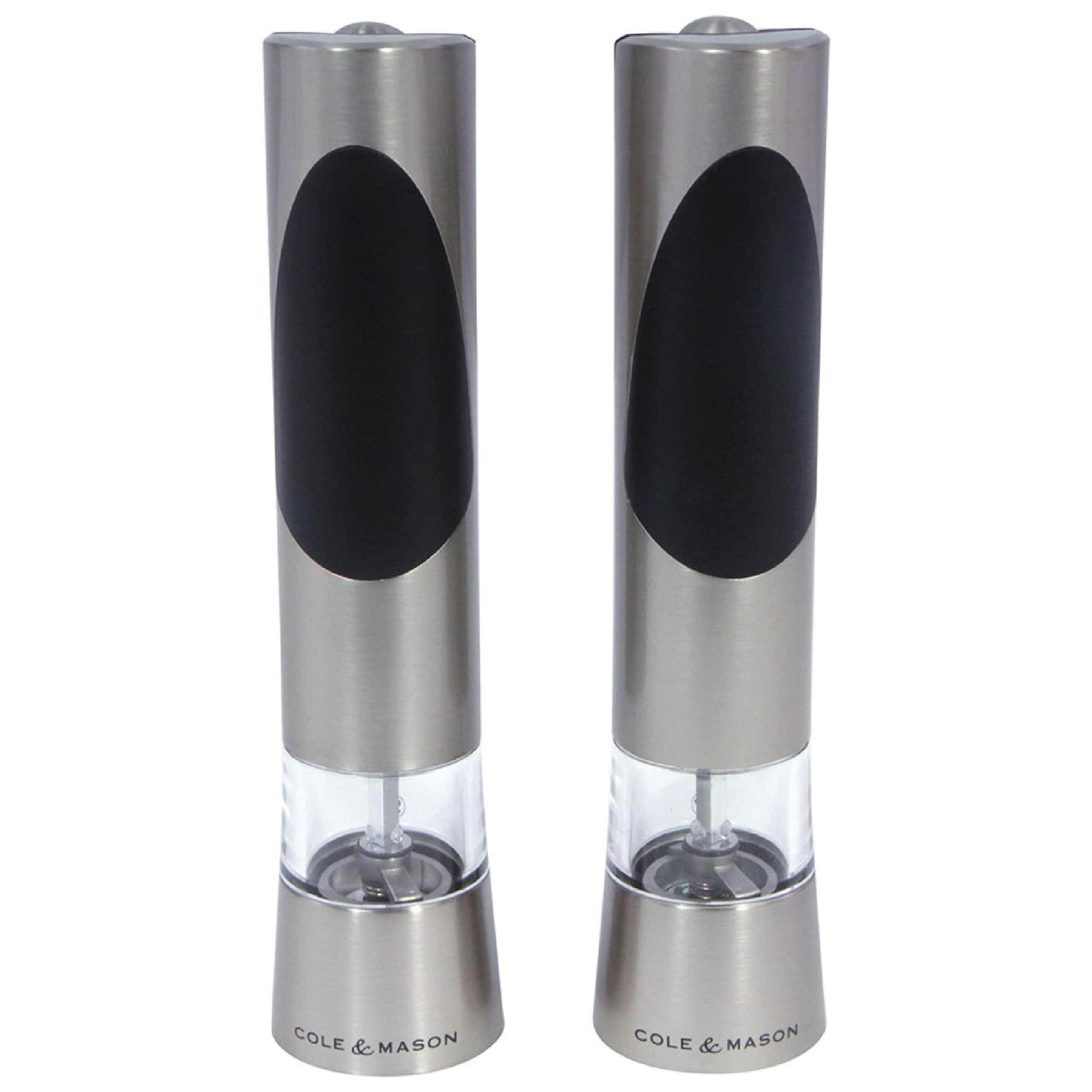 Cole & Mason - Richmond Electric Salt & Pepper Mill Gift Set – One-Touch Grinder, Large Chamber - Stainless Steel