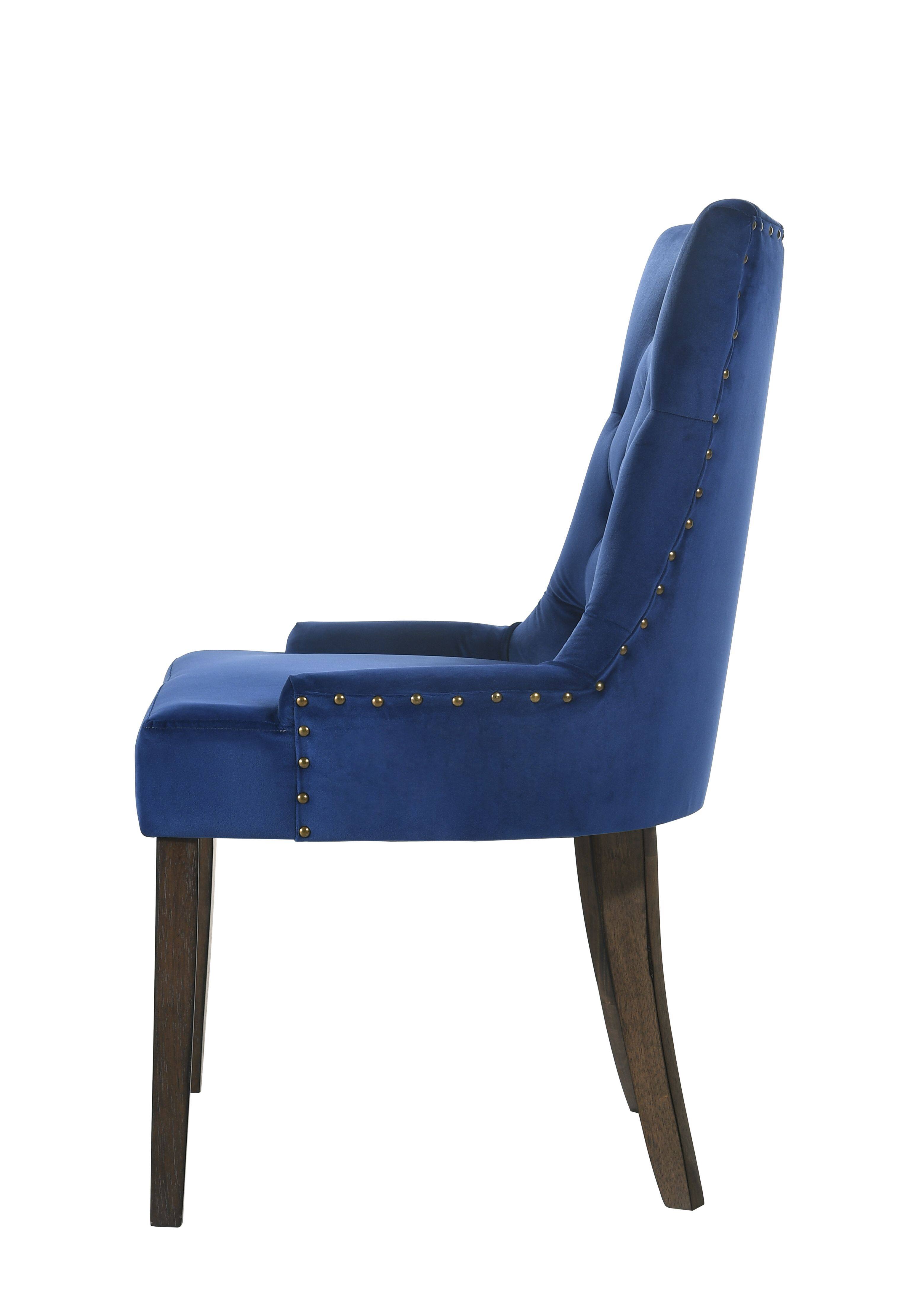 Alt View 2. Lirago - 24 Inch Side Chairs Set of 2 Velvet Upholstery Weathered Oak Finish Elegant Comfortable Seating - Blue.
